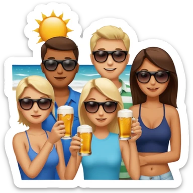 Beach, beer, friends sticker