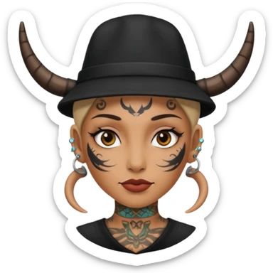 Woman with small horns — black hat, face tattoos sticker