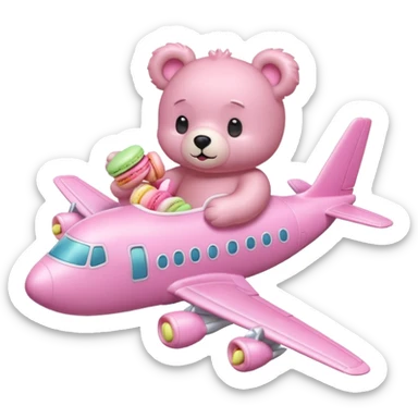 Pink Bear eating macorons on pink airplane  sticker
