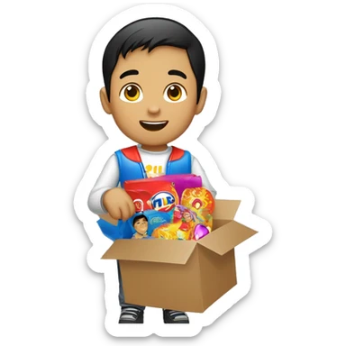 Small Filipino boy holding a PARTY BOX JBL 310 sticker