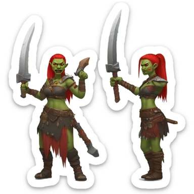 Berserker orc woman with red beard & red mohican with weapon sticker