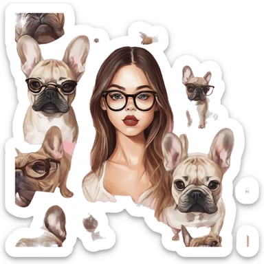 French bulldog with girl in glasses  sticker