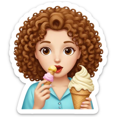 lady with curly hair eating ice cream sticker