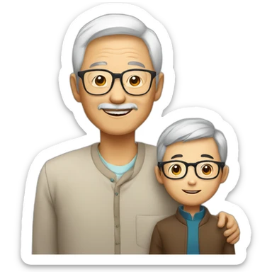A Chinese old guy wear glasses with his grandson.  very happy sticker