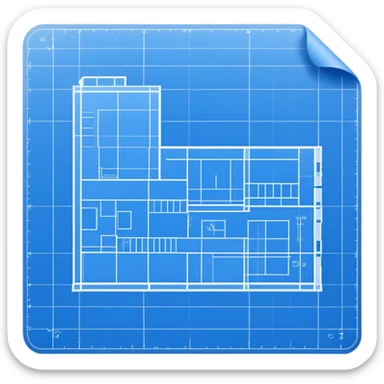 side view of a blue blueprint plan with white lines sticker