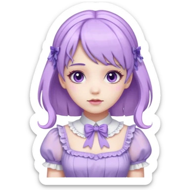sweet lolita with lavender hair, violet eyes, white skin, wearing a light purple dress sticker