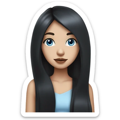 Girl with long black hair blue eyes white skin pink lips  sticker