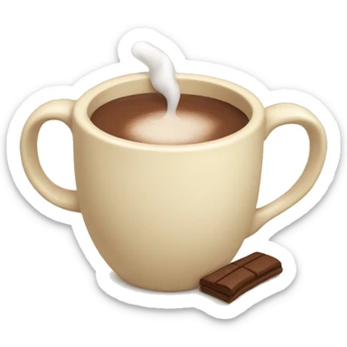 A cream colored mug, with hot coco sticker