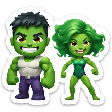 Mini cute Hulk with she hulk sticker