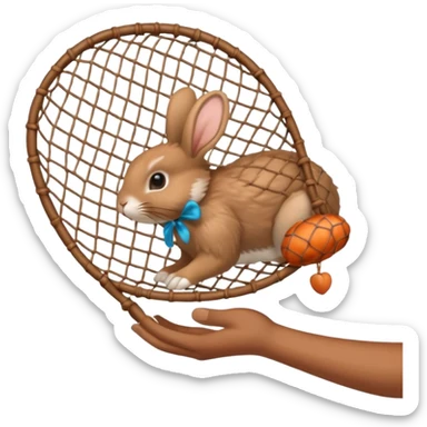 A hand held net catching a rabbit sticker