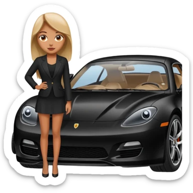 A fast, expensive black car with a young woman beside it sticker