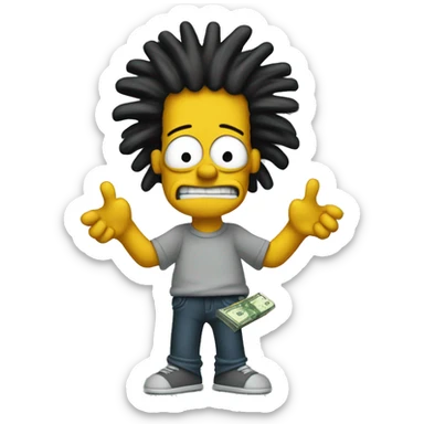 Bart Simpson with dreads holding up lots of money with both hands sticker
