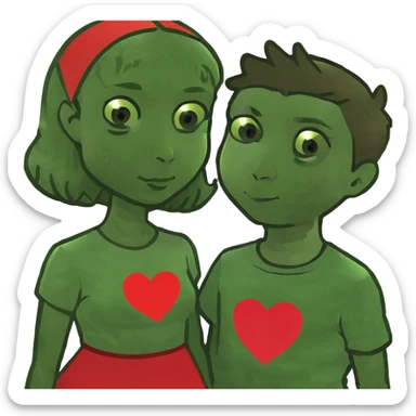 brown skin girl and hispanic boy couple with a heart behind them sticker