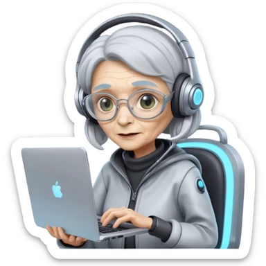 old lady alien with only gaming laptop. sticker