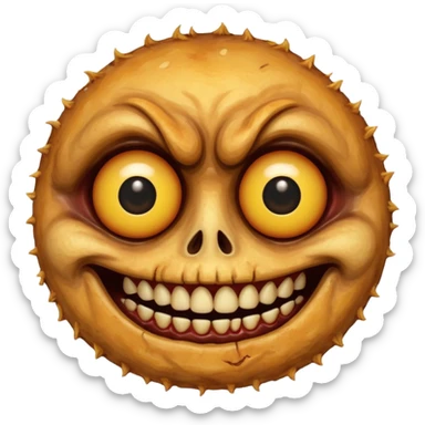 Deep fried scary face with teeth and creepy eyes sticker