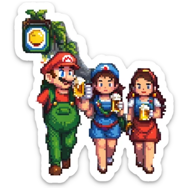 mario drinking beer with thai lady in thailand walking street sticker