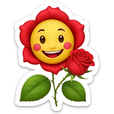 Normal emoji yellow biting a rose flower  sticker