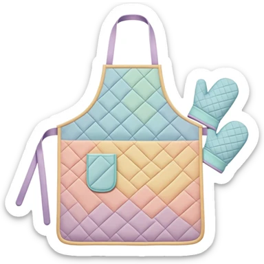 Cinematic Realistic Apron & Oven Mitts, a neatly folded soft pastel apron with subtle fabric textures, resting next to thickly padded oven mitts with a quilted pattern, warm golden kitchen lighting reflecting off the fabrics, evoking a sense of homely warmth and culinary creativity. sticker