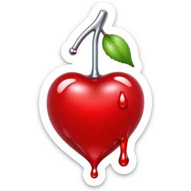 bitten cherry, liquid silver chrome, playful erotic symbolism, glossy shine sticker