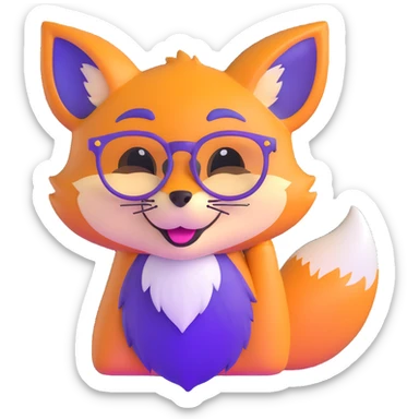 A magical fox with shimmering purple and blue fur, a glowing tail, a silver star on its forehead, and round glasses, laughing so hard that tears are streaming from its eyes sticker