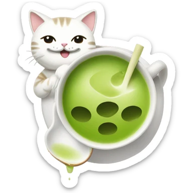 a cat drinking matcha  sticker