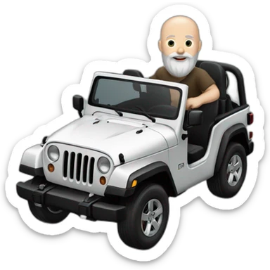 white bald man with long beard riding black Jeep jk sticker