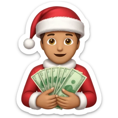 A confident rich emoji face wearing a Santa hat, money stacks, casino vibe, New Year theme, premium 3D emoji style, sharp details, no text, isolated on transparent background sticker