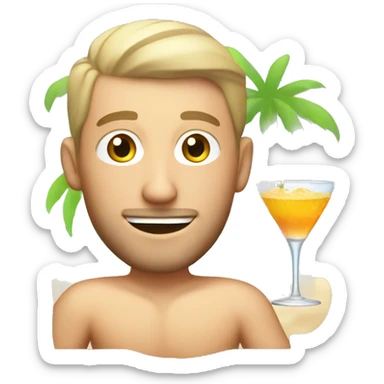caucasian guy relaxed at the beach drinking a cocktail sticker