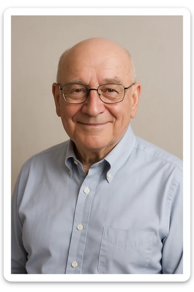 old bald professional man, glasses, formal shirt, friendly demeanor, simple background sticker