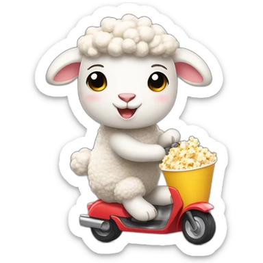 Super cute Sheep holding popcorn and driving kick scooter sticker