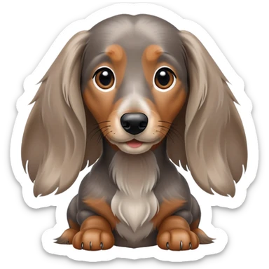 Realistic: Long haired dapple dachshund, tan, gray & black sticker
