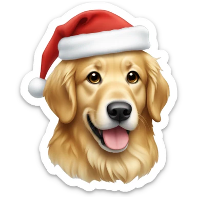Light hair golden retriever in a Santa hat sticker