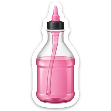 Pink clear syrup in thin tip squeeze bottle sticker