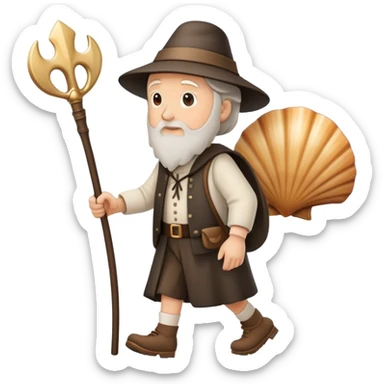 pilgrim walking with walking stick and scallop shell sticker