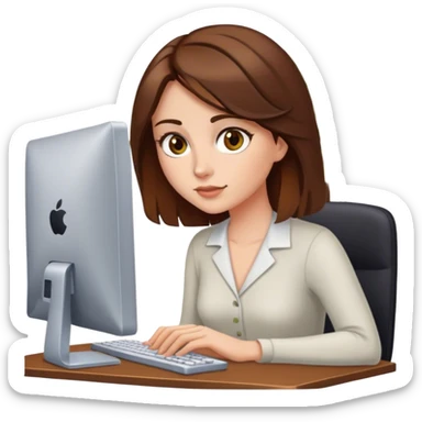 woman at computer with medium brown hair and hazel eyes sticker