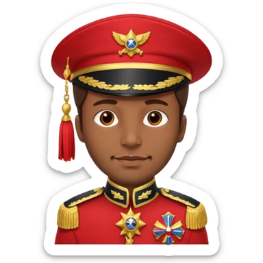 Captain with red hat and high decorated medals and shoulder tassels and brown skin sticker
