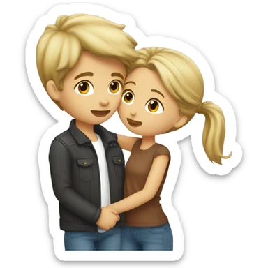 blond girl kissing boy with brown hair sticker