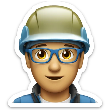 Young man wearing a safety helmet, earplugs and glases  sticker
