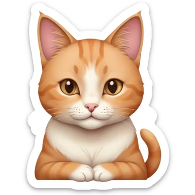 cat with a thoughtful pose, paw on chin, gentle smile, simple and recognizable, soft digital colors sticker