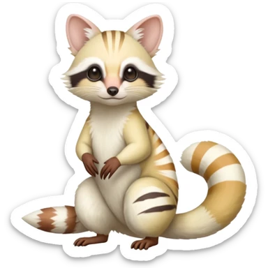 White albino pastel Genet-Numbat-Cacomistl-Tamarin-Tanuki-fusion-hybrid (full body) sticker