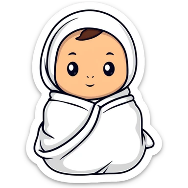 tanned baby swaddled in a white blanket sticker