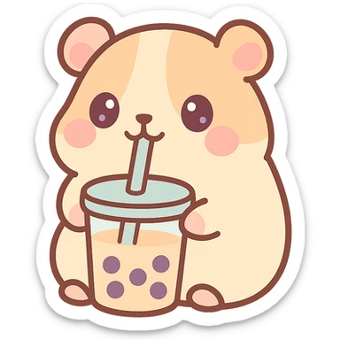 adorable guinea pig sipping bubble tea with a straw sticker