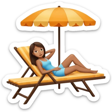 a girl with dark brown hair that is sunbathing on a long chair  sticker