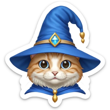 cat wizard with a blue hat sticker