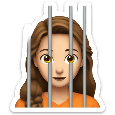 White woman brown hair behind jail bars sticker