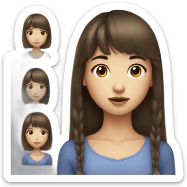 Fille aux yeux bleu brune avec une frange cheuveux long sticker