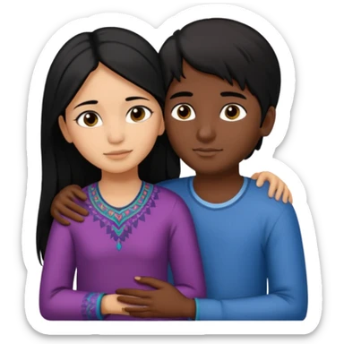 An Afghan girl and Indian boy who are in long distance relationship hug each other from distance. sticker