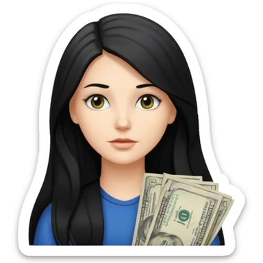 white gril with black long hair with bills  sticker