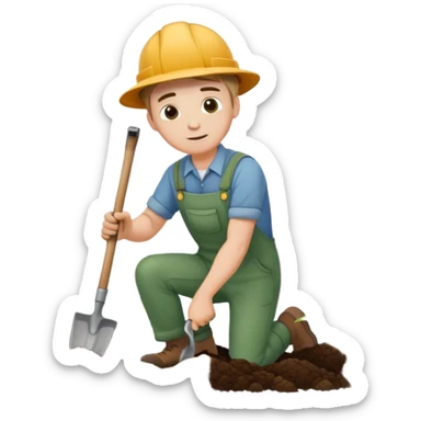 diligent young white male gardener digging soil sticker