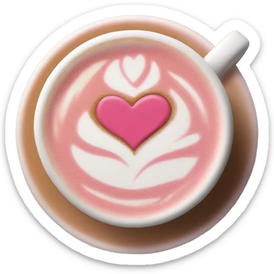 pink latte with heart shaped latte art sticker